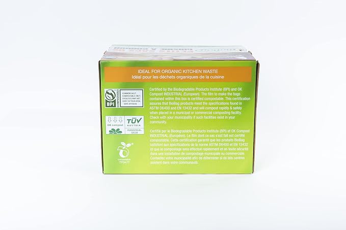 1.2 Gallon Compostable Drawstring Food Scrap Bags by BioBag, 80 Count, BPI Certified, Meets ASTM D6400 Standards, Made in USA, Kitchen Counter Bin Liners