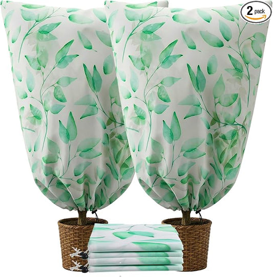 2 Pack Plant Covers Freeze Protection Winter Frost Covers with Zipper Drawstring Reusable Frost Cloth for Outdoor Winter Weather Shrubs Trees Jacket (70.9" X 82.7")