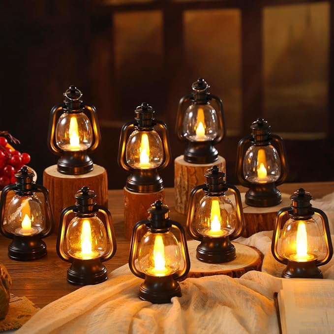 Ferraycle 12 Pcs Mini Lantern Decor 4 Inch Western Lantern Table Centerpiece Small Vintage Camping Hanging Lamp Ornaments Bulk for Cowboy Cowgirl Wedding Halloween Christmas (6 Inch,Black)