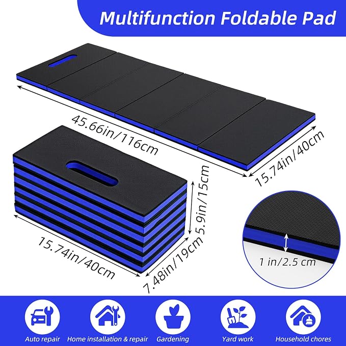 Kifmurase 1" Foldable Thick Kneeling Pad, 5 Fold Comfortable EVA Foam Knee Pads, Waterproof Mechanic Kneeling Pad with Handle, High-Density Cushion Mat for Gardening, Workout, Exercise, Mechanic