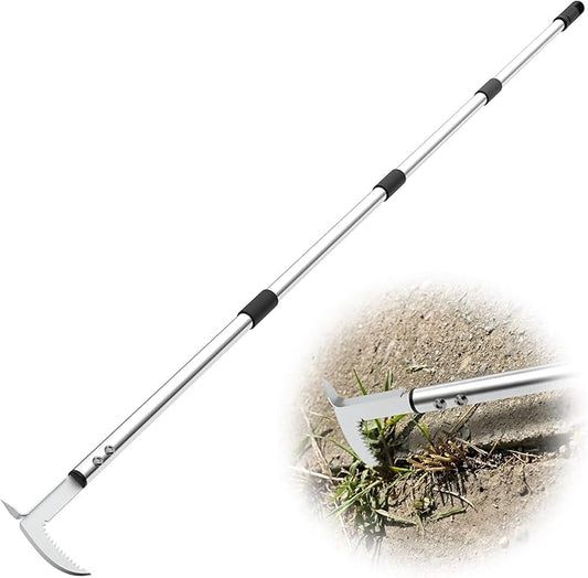 Crack Weeder Tool, 20-65" Adjustable Stainless Steel Long Handle Crevice Weeding Tool Heavy Duty L-Shaped Manual Garden Weed Puller & Remover for Sidewalk, Garden, Patio, Lawn