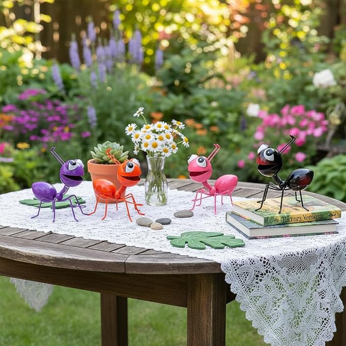 Cruis Cuka Metal Yard Art Garden Decor for Outside Cute Ants Yard Decorations Outdoor Lawn Ornaments Backyard Gifts for Mom - Set of 4