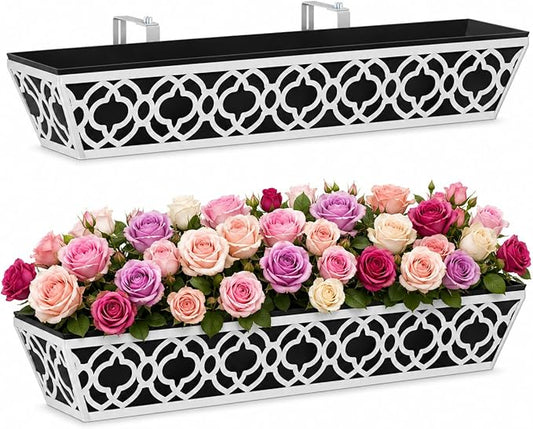 2 Pack 30 Inch Railing Planter Boxes with Adjustable Brackets & Non-Woven Liner, Deck Window Hanging Flower Box for Balcony, Fence, Patio, Outdoor Garden, Gray