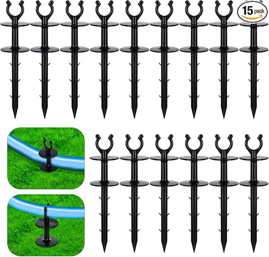 Blulu 15 Pcs 2 in 1 Garden Hose Guide, Universal 10 Inch Hose Guide Stakes with Barbs, Water Sprinkler Support Spike to Keep Off Lawn for Yard Lawn Garden Flower Plant Tool(Black)