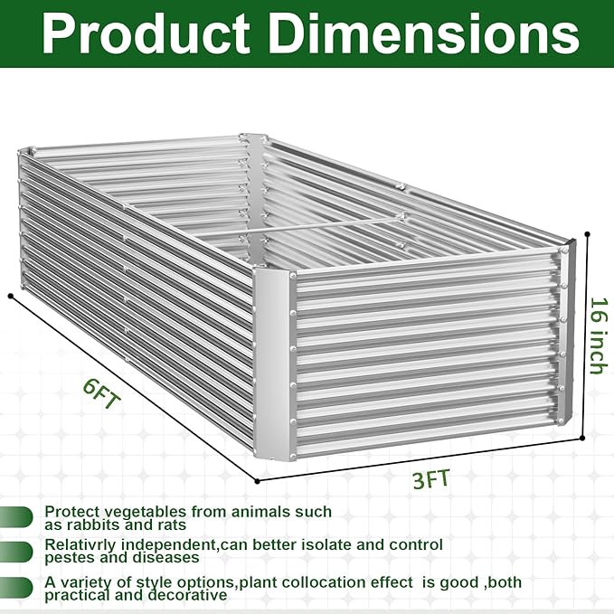 2 Pack Tall Corrugated Galvanized Steel Raised Garden Bed Outdoor, Metal Above Ground Garden Bed for Vegetables and Flowers, Rectangle Raised Beds for Gardening-6x3FT