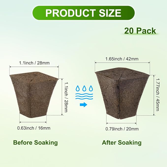 M METERXITY 20-Pack Grow Sponges, 1.7x0.8x1.8 Inch Replacement Root Growth Sponges Seed Pods for Plant Rooting/Seed Germination/Hydroponic Gardens System Supplies, Starter Plug for Seeds