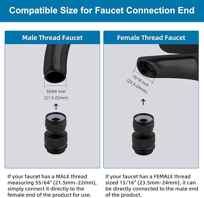 Hibbent Faucet Adapter Kit, Swivel Aerator Adapter to Connect Garden Hose - Multi-Thread Kitchen Sink Faucet to Garden Hose Adapter 3/4 Inch - Matte Black