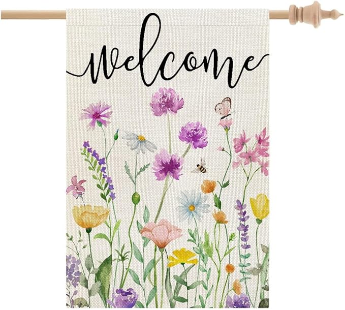 CROWNED BEAUTY Spring House Flag Floral 28x40 Inch Double Sided for Outside Welcome Burlap Large Big Yard Holiday Decoration CF741-40