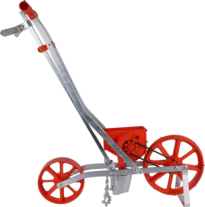 Agri-Fab Push Garden Seeder Planter with 7 Interchangeable Seed Plates, 3 lb Capacity Hopper and Adjustable Row Marker, Orange