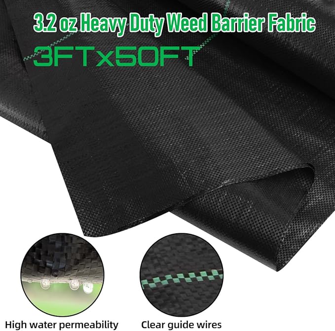 LAVEVE 3FT x 50FT Weed Barrier Landscape Fabric Heavy Duty, 3.2oz Premium Garden Ground Cover Mat for Weed Control, Gardening, Plant Beds and Farming