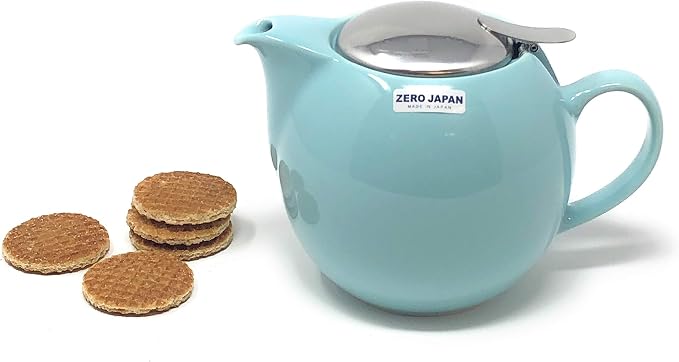 Zero Japan Bee House Round Teapot For One, 24 Oz - Ceramic Tea Pot with Stainless Steel Lid and Infuser, Smooth-Pour Spout, Diswasher and Microwave Safe Tea Pots (Aqua Mist)