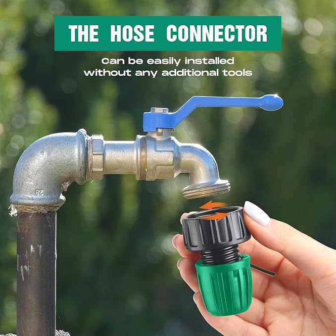 Pushglossy 32 Pcs 1/2" Tubing Irrigation Fittings Kit 1/2" ID x 0.6-0.63" OD 16 mm Drip Irrigation Barbed Connectors 4 Switch Valves, 8 Tees, 8 Couplings, 4 Elbows, 4 Ends, 4 Adapters (Green)