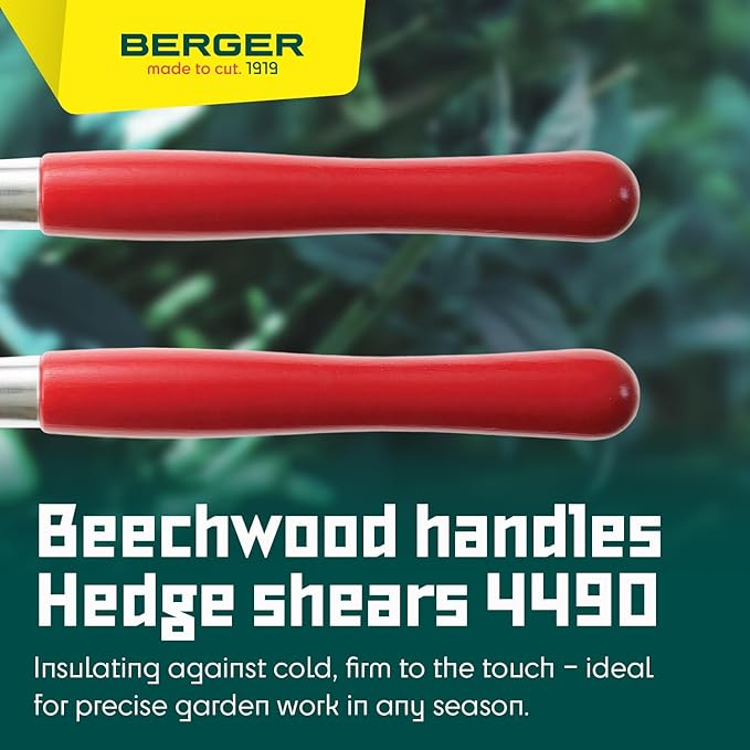 BERGER Hedge Shears – Professional 23.6" Garden Clippers with Self-Sharpening Chrome-Plated Steel Blades, 9.25" Cutting Length, Beechwood Handles – 4490