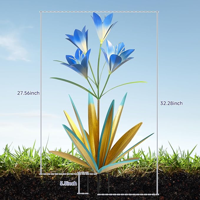 TOMBABY 32.28 Inch Metal Agave Plant Outdoor Decoration Lily Mexican Yard Art Garden Gift Home Decor Hand Painted Metal Agave Garden Yard Statue (2pc, Blue)