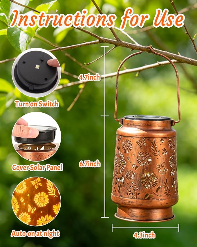 ANYTALK Birthday Gifts for Women Mom Grandma, Sunflower Solar Lanterns Outdoor Waterproof, Hanging Solar Lights for Yard, Patio, Porch, Garden Decor