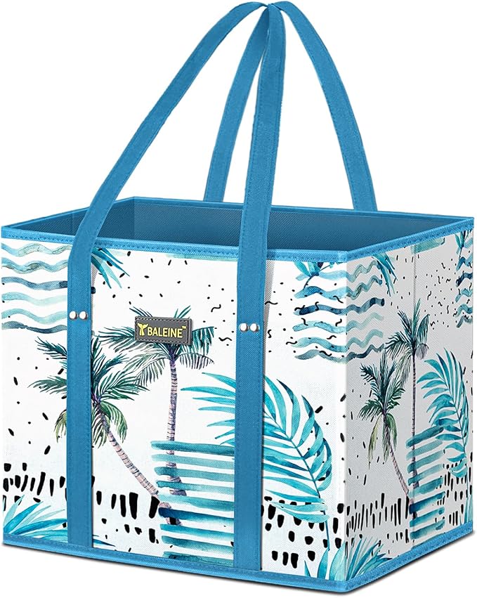 BALEINE 1Pk Reusable Grocery Bags, Foldable Shopping Bags for Groceries with Reinforced Bottom & Handles (Island Breeze)