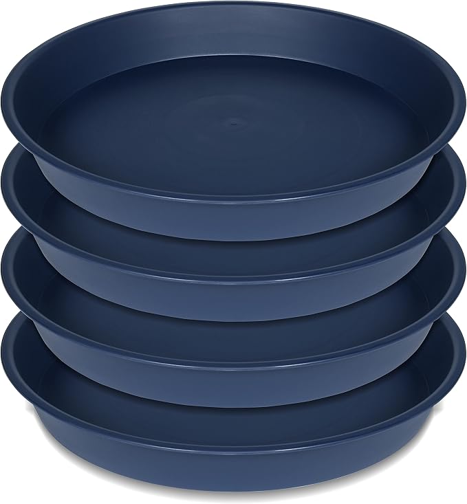 4 Pack of 18 19 inch Plant Saucer Drip Tray (16.6 inch Base), Heavy Duty Deep Plant Saucers for Pots, Plastic Flower Planter Water Trays for Indoors Outdoor (19", Blue)