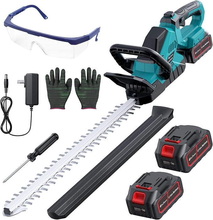 20'' Hedge Trimmers Cordless with 2pcs 4000mAh Battery, Brushless Electric Handheld Bush Clipper with Rechargeable Batteries, 3000RPM 180° Rotatable Head, 2/3'' Blade Gap, Gifts for Fathers Day