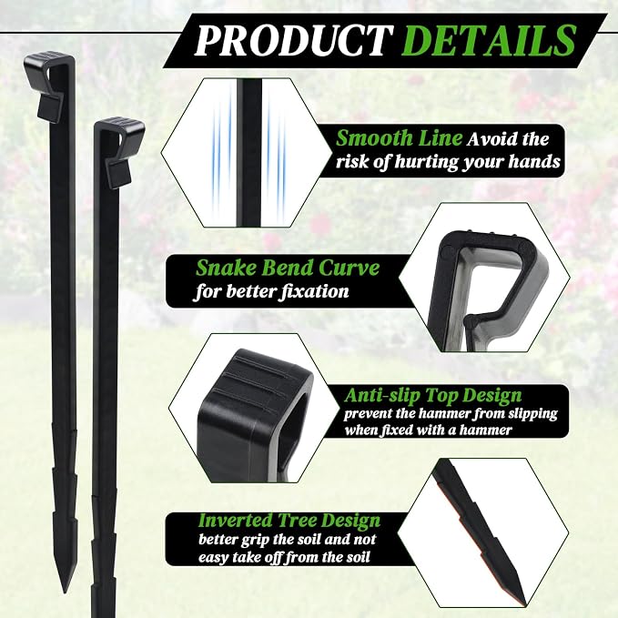 45 Pcs Landscape Edging Anchor Stakes, 8.5 in Heavy Duty Plastic Garden Stakes, Black Garden Anchoring Spikes for Yard, Edgings Garden Lawn, Fence Barrier (45)