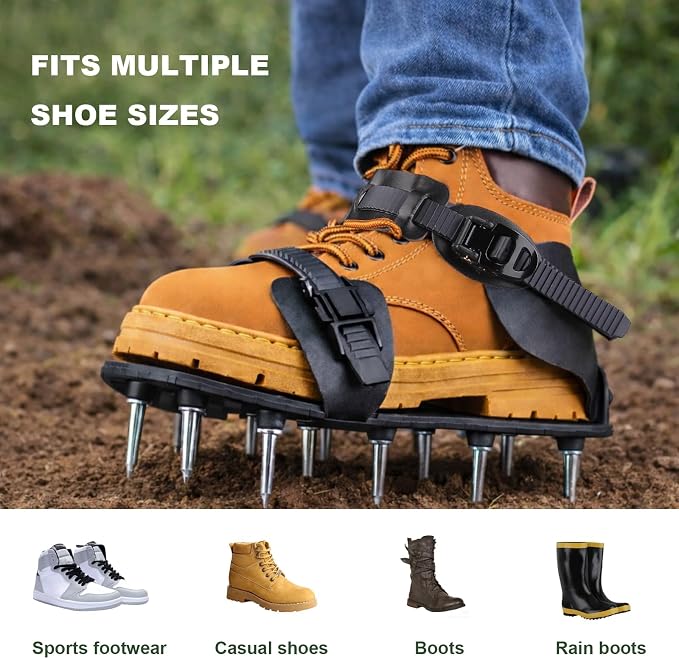 Aeration Shoes for Lawn, Lawn Aerator Shoes for Grass, Stainless Steel Spikes with Adjustable Straps for Garden, Grass Aeration, Floor Paintin
