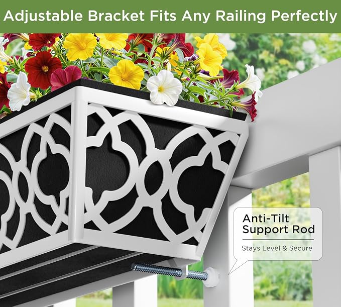 4 Pack 24 Inch Railing Planter Boxes with Adjustable Brackets & Non-Woven Liner, Deck Window Hanging Flower Box for Balcony, Fence, Patio, Outdoor Garden, Gray