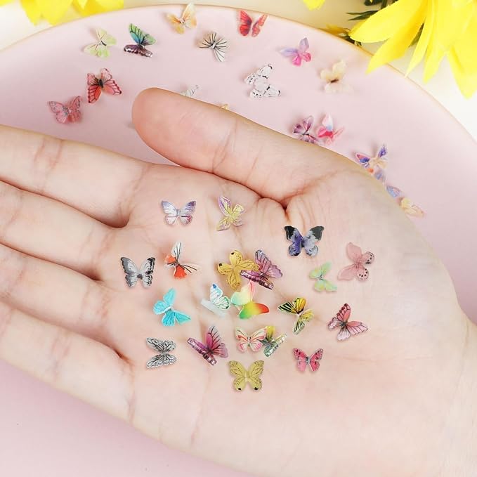 FOIMAS Miniature Butterflies,50 Pcs Micro Butterfly for Crafts Fairy Garden Dollhouse Micro Landscaping Resin Decoration