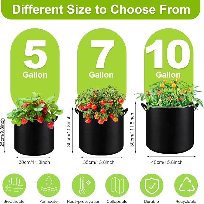 6-Pack 5 Gallon Grow Bags - 300G Heavy Duty Aeration Fabric Pots with Handles,Thickened Nonwoven Planter Bags for Vegetables Flowers Fruits