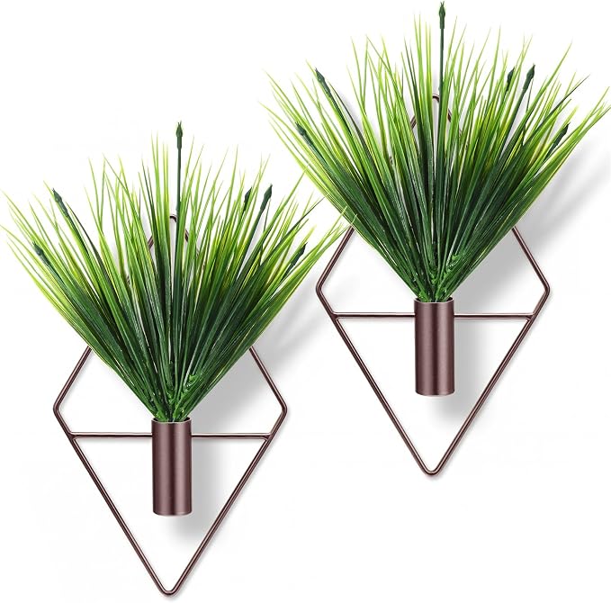 Canlierr 4 Pcs Wall Decor Hanging Planters with Artificial Plants Metal Hanging Vase Indoor Plants Modern Boho Wall Art for Bathroom Bedroom Living Room Decor (Aquatic Plant,Bronze)