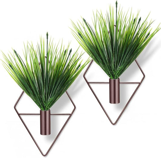 Canlierr 4 Pcs Wall Decor Hanging Planters with Artificial Plants Metal Hanging Vase Indoor Plants Modern Boho Wall Art for Bathroom Bedroom Living Room Decor (Aquatic Plant,Bronze)