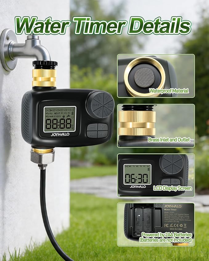 Joyhalo Misters for Outside Patio with Automatic Sprinkler Timer, 50FT Misting System Line,17 Mist Nozzles,Water Filter,Brass Adapter(3/4"), Outdoor Plant Misters for Patio Cooling Garden Greenhouse
