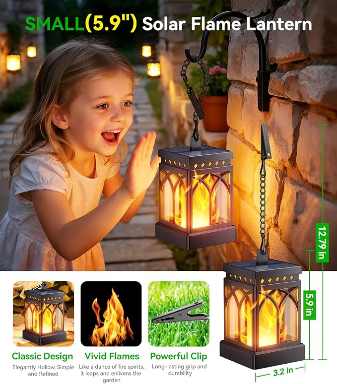 KOOPER Solar Lanterns Outdoor Waterproof, Two Modes Hanging Solar Lantern Lights for Outside, Auto ON/Off Lanterns Decorative Outdoor for Garden Table Yard Path Tree Patio Lawn Decor, Gifts, 2 Pack
