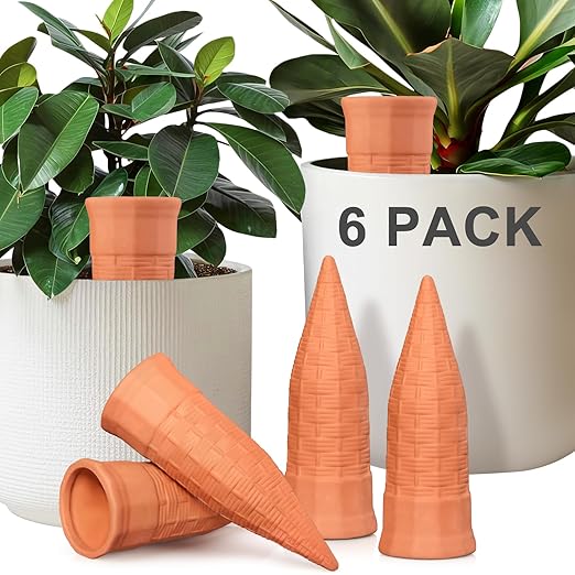 Terracotta Watering Spikes 6 Pack Plant Watering Devices Wine Bottle Automatic Plant Waterer for Vacations, Self Watering Stakes for Indoor Outdoor Plants