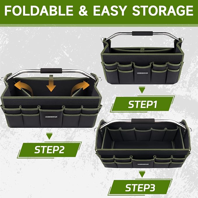 20In Electrician Tool Bag, Foldable Bags For Men Heavy Duty, Open Top Tool Tote, 30 Pockets Can Hold Many fittings, Organizer Stainless Steel Handle and Removable Shoulder Strap