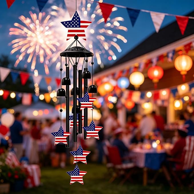 36 Inch American Flag Wind Chimes for Outside, 250th for Women Men – Memorial Day & Independence Day Decoration for Garden Porch Balcony Yard