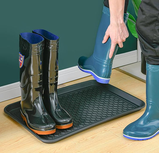 Boot Tray for Entryway,Hard Plastic Boot Mat,Shoe Tray,Shoe Mat for Indoor and Outdoor Use (Black Grid (Hard Plastic), 29.5X14.9 inch)