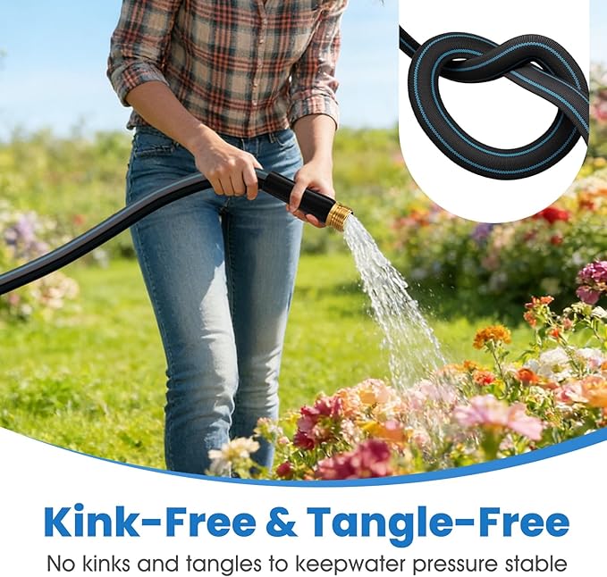 100FT Non-Expanding Garden Hose, Ultra Lightweight Water Hose, Durable & Flexible Hose, Easy to Store and Carry, All-Weather Outdoor Hose for Lawn & Garden, Car Washing