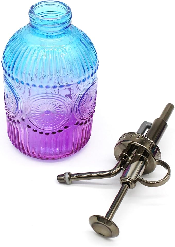 Glass Plant Mister Spray Bottle, 350ML Vintage Plant Spritzer with Top Pump Watering Can for Indoor Outdoor House Plants,Flowers (Blue Purple)