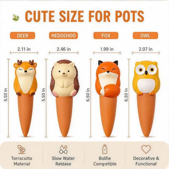 Terracotta Watering Spikes, Self Watering Globes Cute Animal Design Plant Waterers, Automatic Irrigation Stakes for Indoor & Outdoor Plants