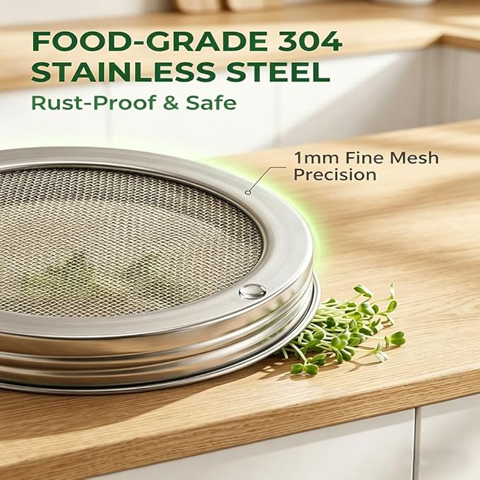 2 PCS Mason Jar Lids Sprouting Sprouts Growing Kit Seed Metal Bean Company Broccoli Masontops Maker Wide Mouth Mesh Microgreen Grower Stand Attachments Multi Pour Glass Rack Filter Germinating