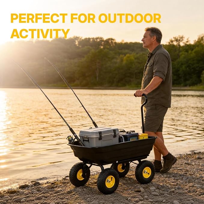 NORTHSKY 600 LBS Heavy Duty Garden Dump Cart,10" All-Terrain Wheels, 180° Rotating Handle, Yard Cart for Landscaping, Farm, and Outdoor Work (Glossy Black)