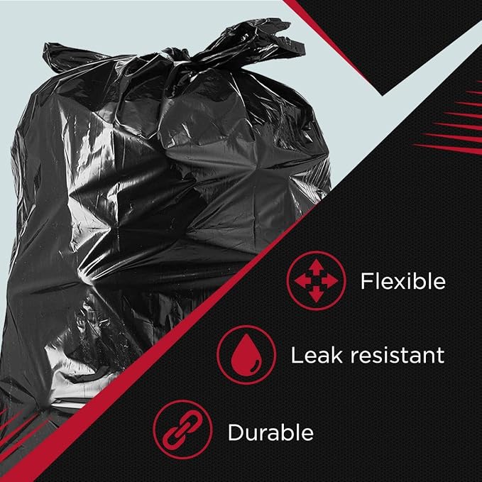Tasker 55 Gallon Trash Bags | Value 50 Trash Bags w/Ties | Heavy Duty Extra Large Industrial Trash Bags 55 Gallon, Lawn and Leaf Bags, Extra Large Outdoor Contractor Trash Can Liners, 50-60 Gallon