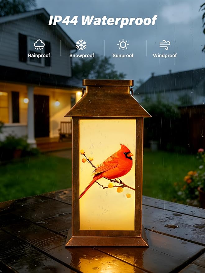 Guhope Birthday Gifts for Women Mom Grandma Men, Solar Lanterns Outdoor Waterproof Hanging Garden Decor with Cardinal Pattern Outdoor Solar Lights for Garden Lawn Yard Patio Porch (Cardinal)