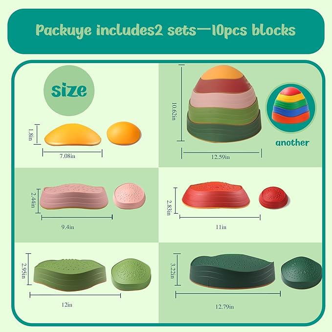 makarci Balance stepping stones for kids 10pc, non-slip toddlers sensory toys outdoor or indoor play, promoting motor skills and confidence, Coordination Toys for children age 3 4 5 6 7+(forest)