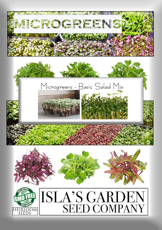 Basic Salad Mix Microgreens Seeds for Planting, 300+ Premium Heirloom Seeds, Indoor/Outdoor, (Isla's Garden Seeds), Non GMO, 85-90% Germination, Fun Home Garden Gift