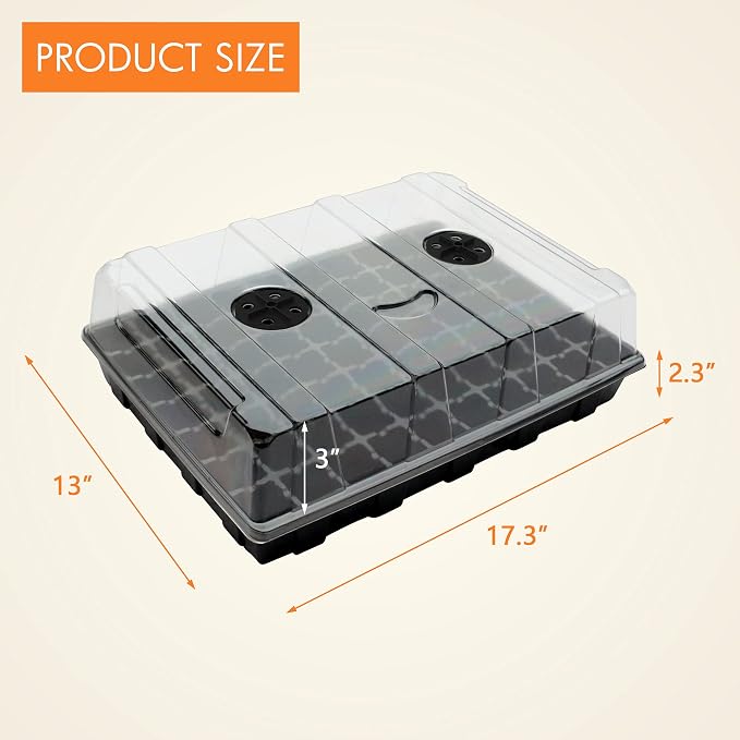 Gardzen Seed Starter Tray, 5 Pack Smiling Face Plant Germination Trays with Total 350-Cell, Seed Starter Kit with Humidity Vented Domes and Bases for Starting Vegetable Herb Seeds 18" x 14", Black