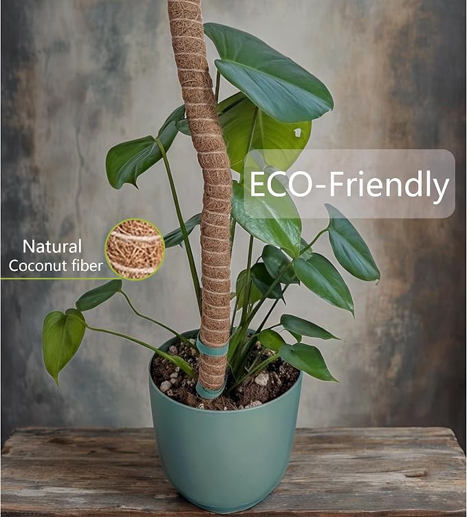 4 Pack Bendable Moss Pole 20 Inch, Monstera Plant Support Stake,Coco Coir Pole Sticks for Indoor Plants,Climbing Potted Plants，Pothos, Philodendron with Plants Ties