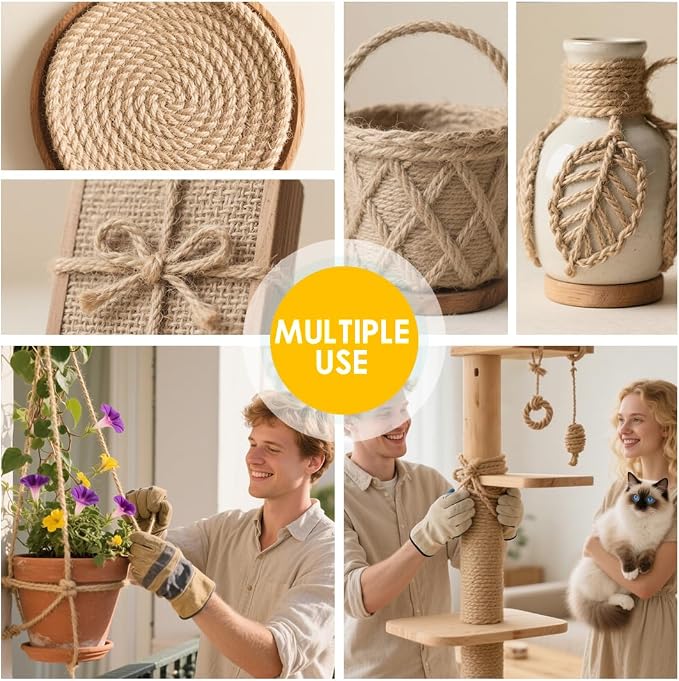 Jute Rope 6MM x 80FT Heavy Duty and Thick Twine Rope for Crafts Projects Gardening Bundling Cat Scratcher Scratching Post Tree Gift Wrapping Home Christmas Decoration (Brown 6mm* 80ft)