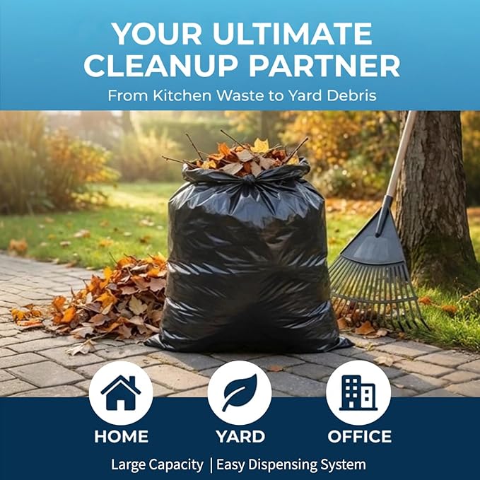 40-45 Gallon Trash Bags Unscented, 35'' x 40'', Black, 120 Count | Large 40+ Gal Garbage Bag,Plastic Can Liners,Fit 131 - 168 Liter Bins,Multipurpose for Home, Commercial Use,Yard Waste, Bulk