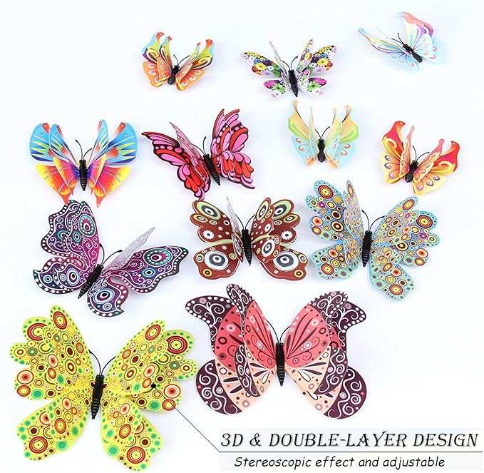 OPSEAM Butterfly Wall Decor 72 PCS, 3D Butterflies Stickers for Party Decorations with Magnets (Circl, 72)