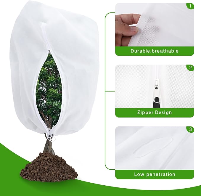 Garutom Plant Covers Freeze Protection 78" x 89" 2.2 oz, Large Size Bag Frost Cloth Plants Jacket Drawstring and Zipper Tree Cover for Outdoor Plants, Shrub Potted Plants Winter (1 PCS)